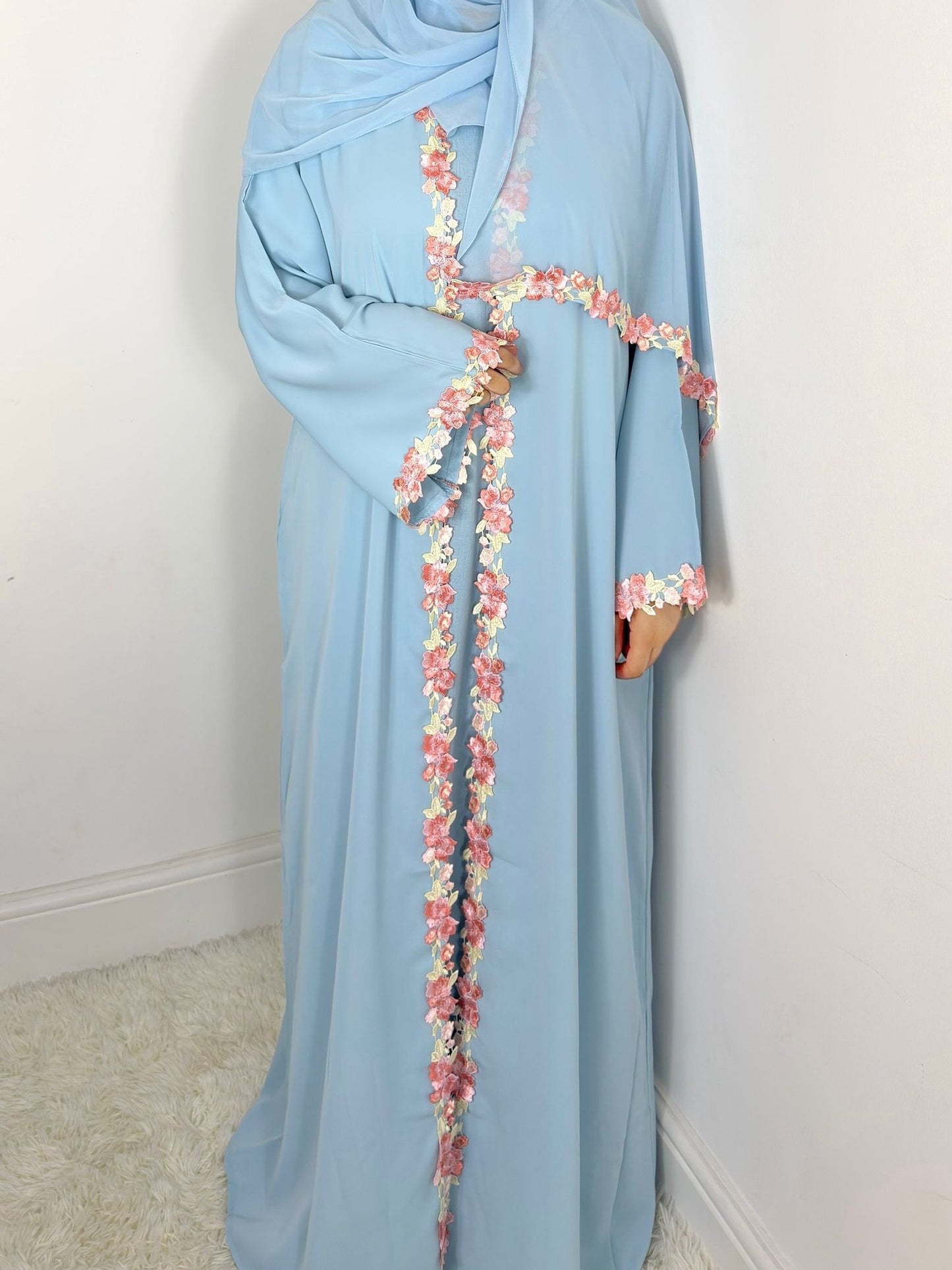 Rawdah Nida Lace Abaya set with inner slip dress