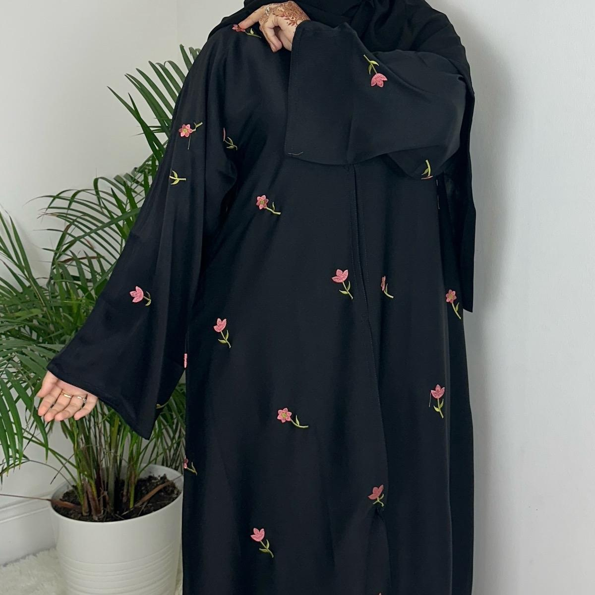Mona Abaya with Embroidery Scarf