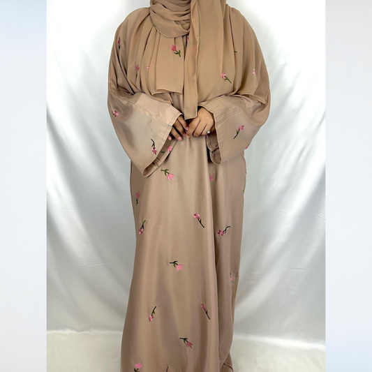 Mona Abaya with Embroidery Scarf