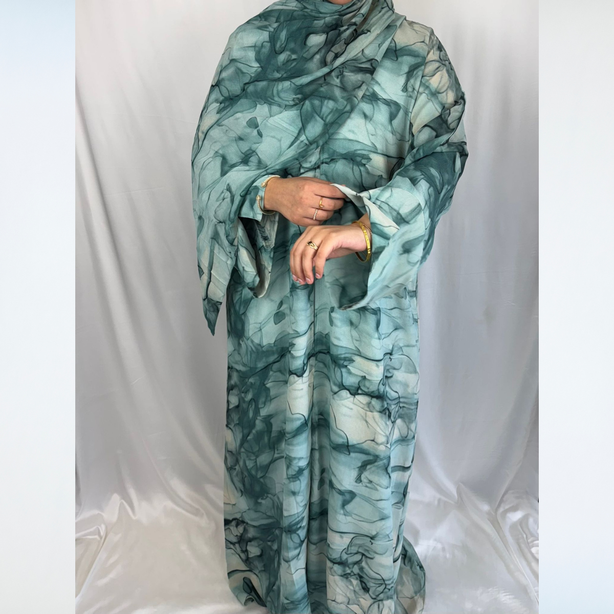 Rawdah Marble Print Abaya with Inner Dress - 4pcs