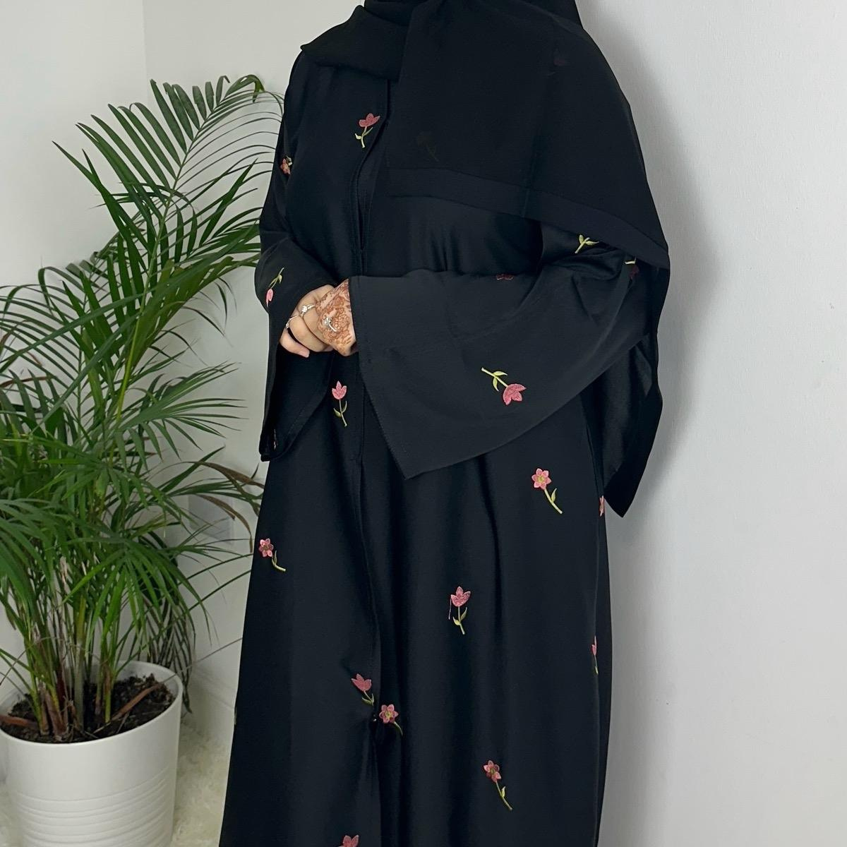 Mona Abaya with Embroidery Scarf