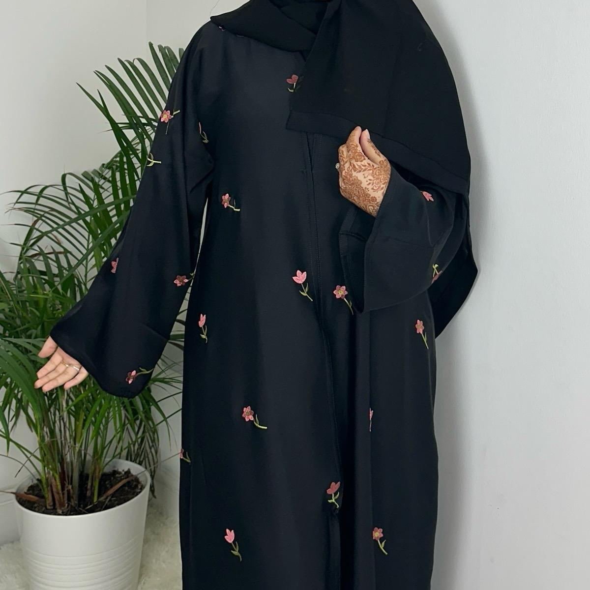 Mona Abaya with Embroidery Scarf