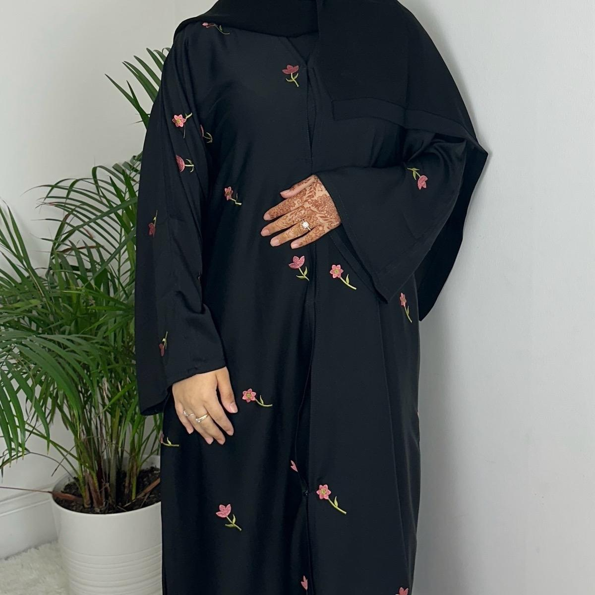 Mona Abaya with Embroidery Scarf