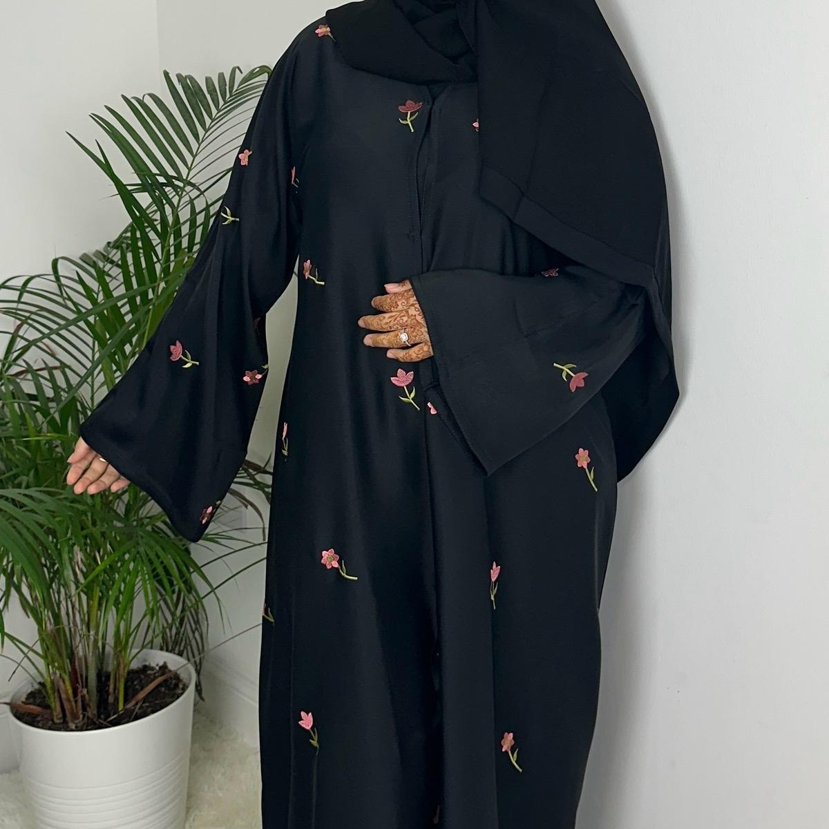 Mona Abaya with Embroidery Scarf