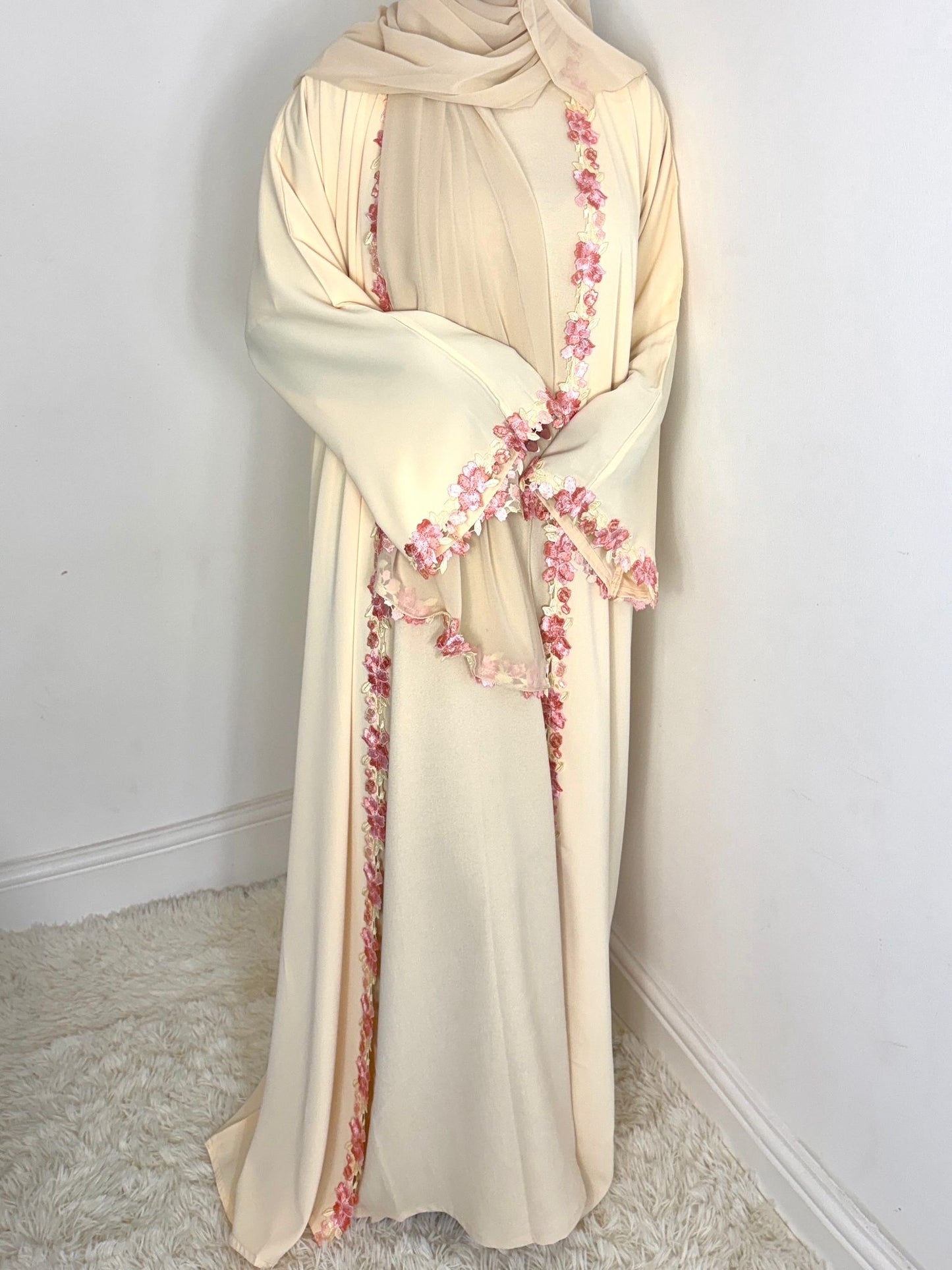 Rawdah Nida Lace Abaya set with inner slip dress