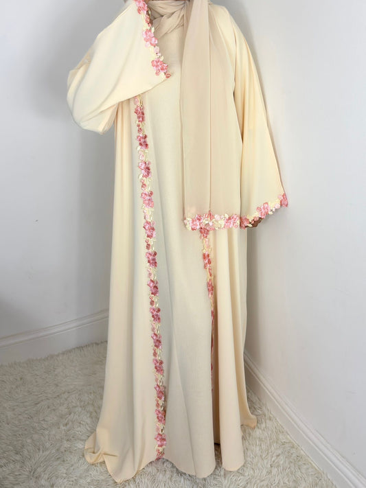 Rawdah Nida Lace Abaya set with inner slip dress