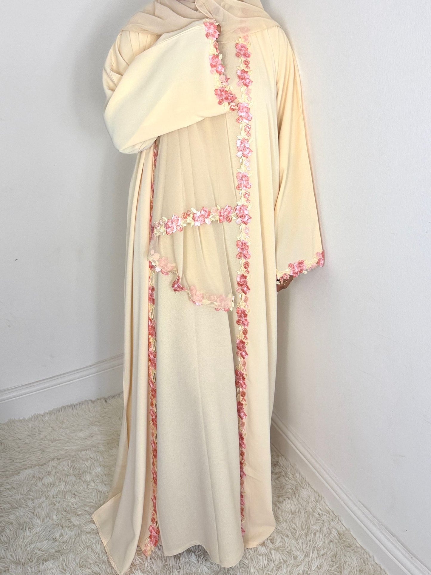 Rawdah Nida Lace Abaya set with inner slip dress