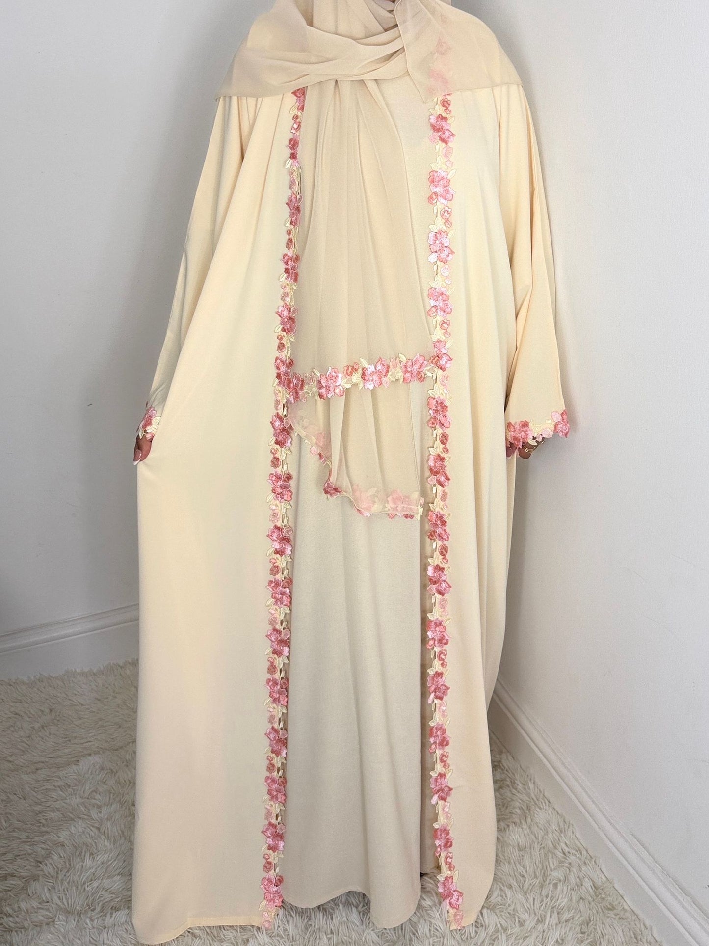 Rawdah Nida Lace Abaya set with inner slip dress