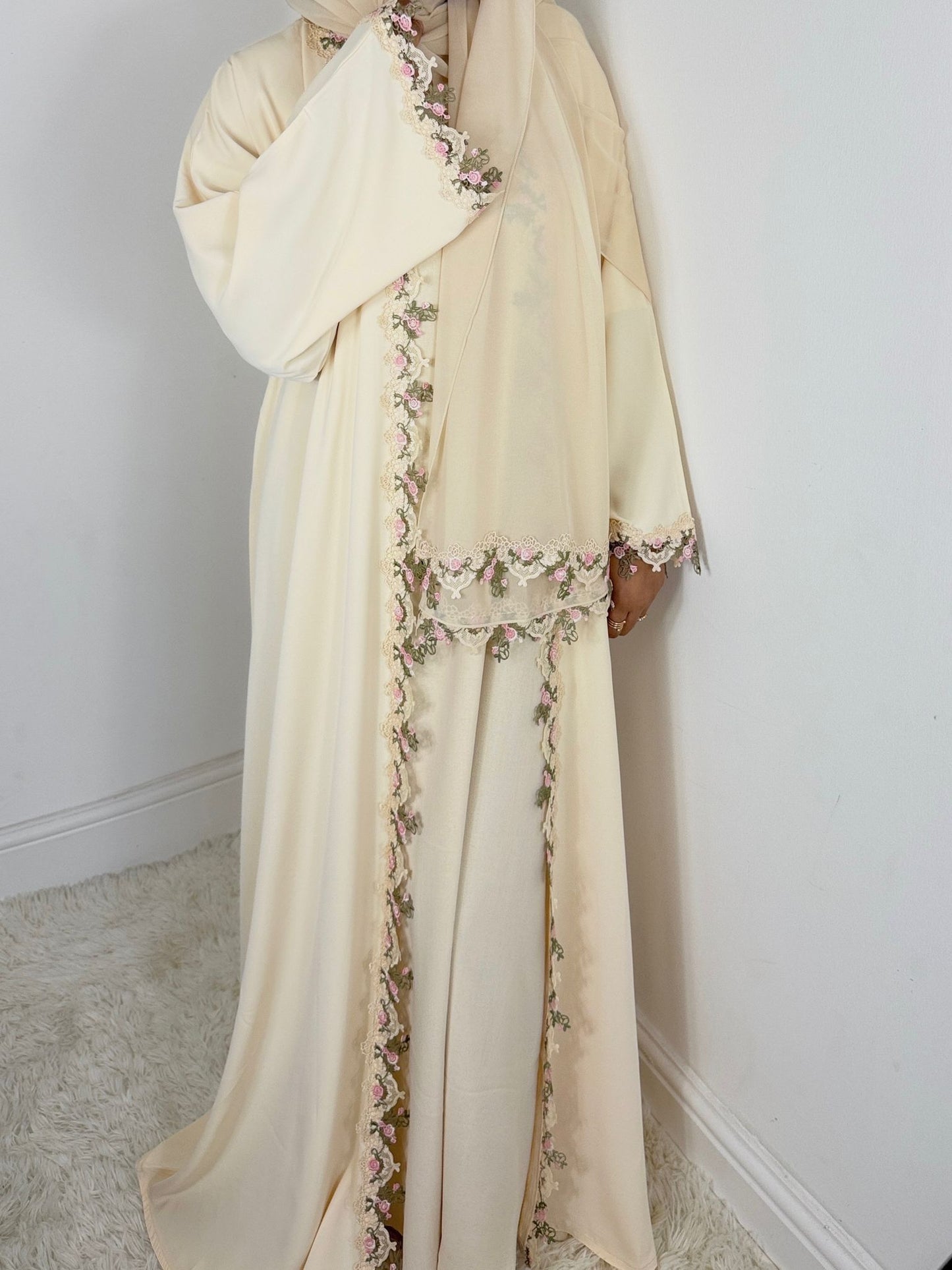 Rawdah Nida Lace Abaya set with inner slip dress