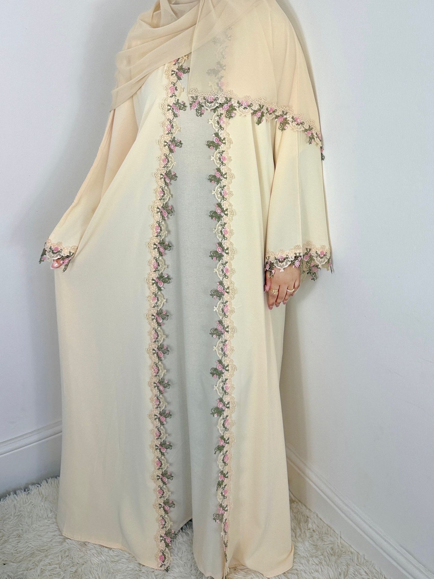 Rawdah Nida Lace Abaya set with inner slip dress