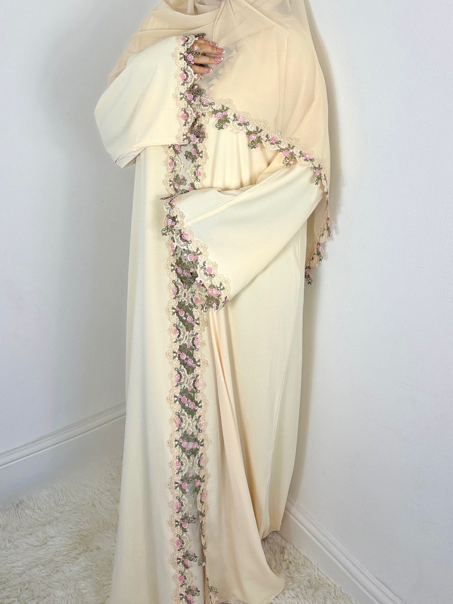 Rawdah Nida Lace Abaya set with inner slip dress