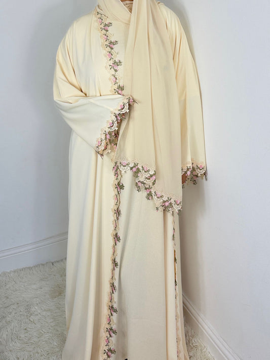 Rawdah Nida Lace Abaya set with inner slip dress