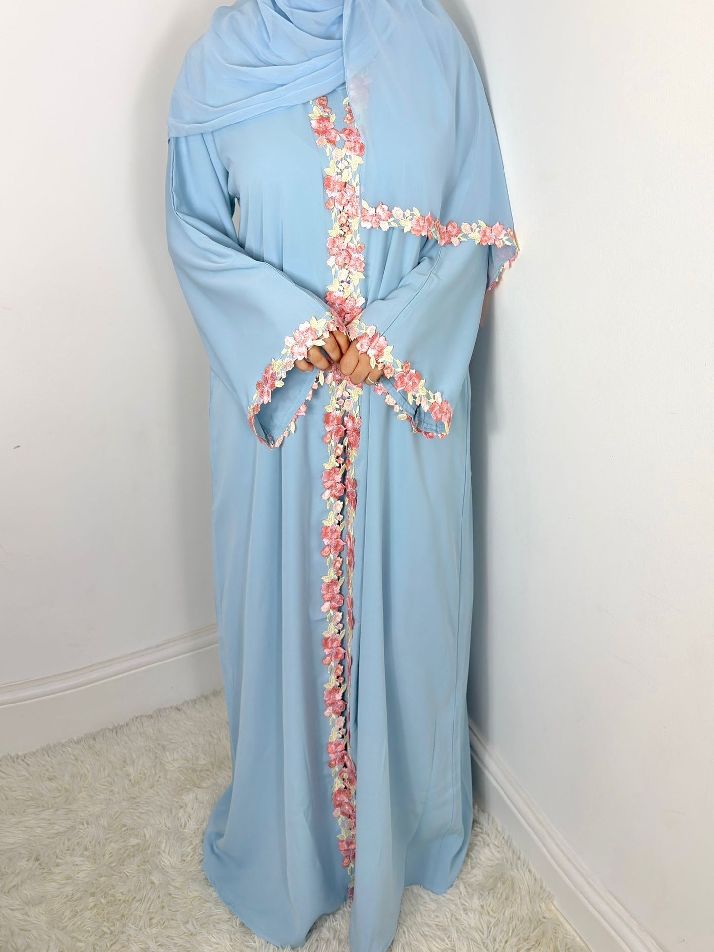Rawdah Nida Lace Abaya set with inner slip dress