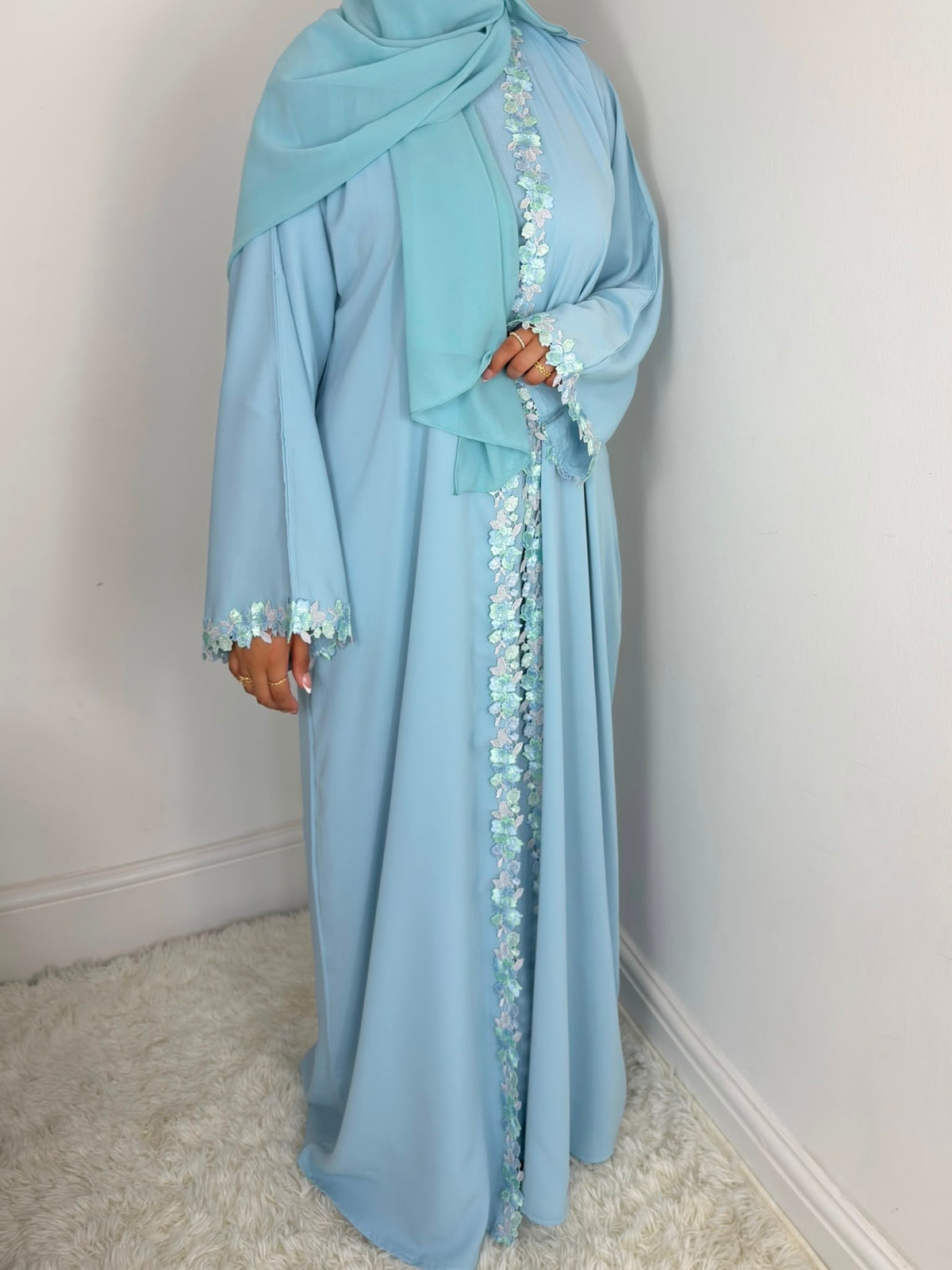 Rawdah Nida Lace Abaya set with inner slip dress